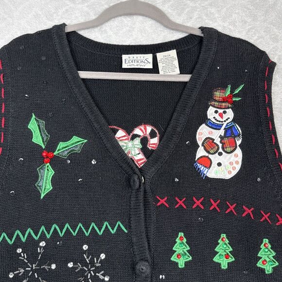 Vtg Ugly Christmas Sweater Vest Womens 2X Holiday Party Embellished Grandmacore - Picture 2 of 14